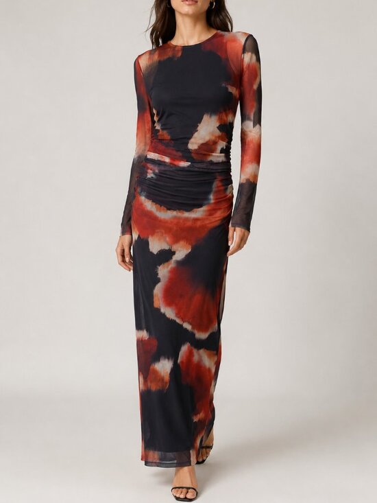 Zara Dresses & Skirts - Zara Multicolor Abstract Printed Tulle Mesh Ruched Maxi Dress Small